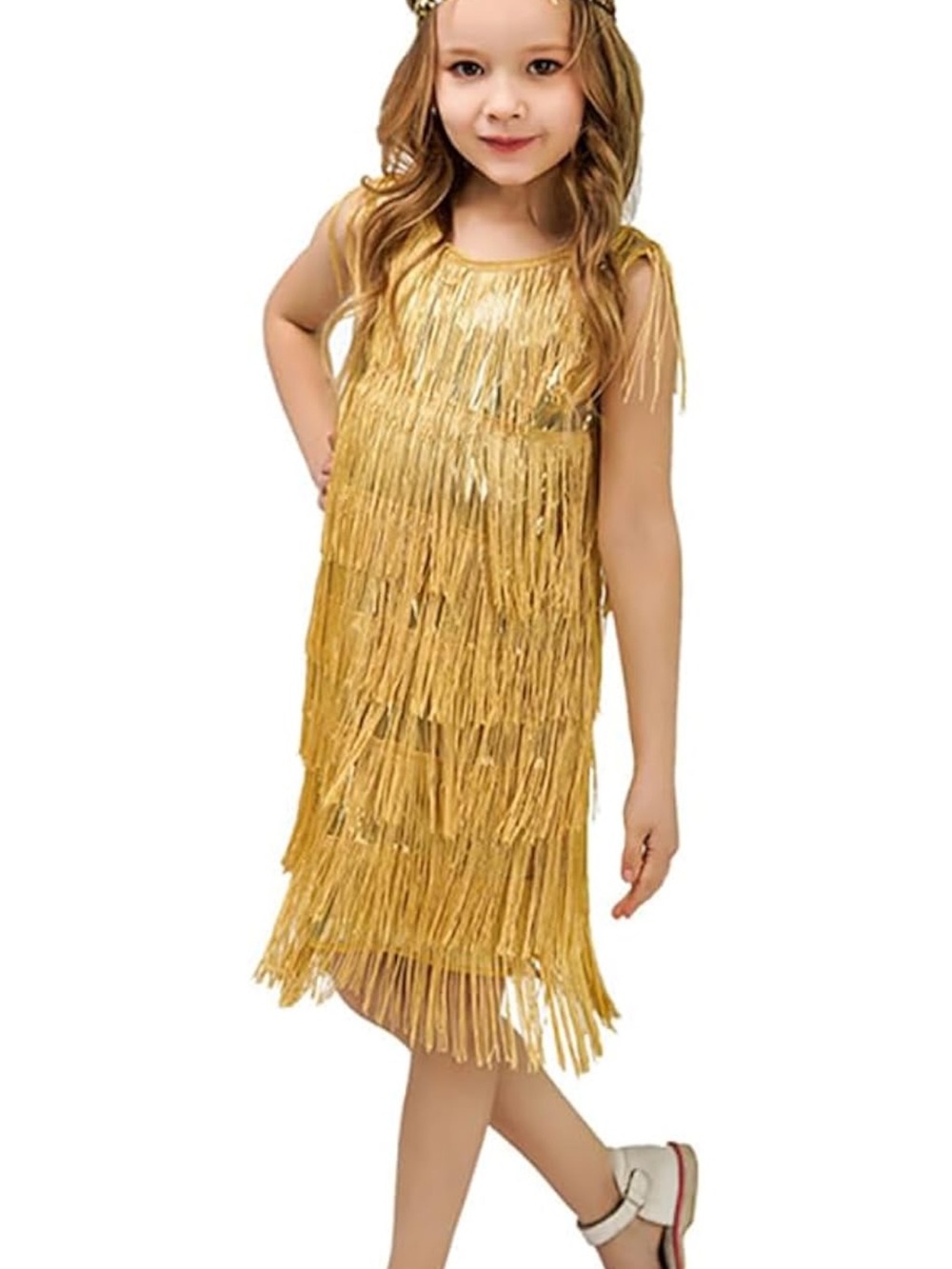 Gold Fringe Kids Costume Dress - Sparkle Party Outfit